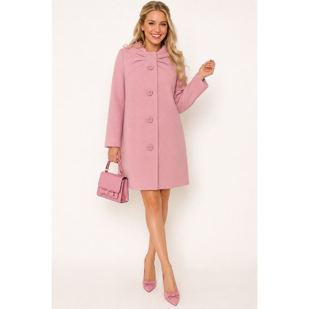 Kate Spade Etta Walking Coat Wool Blend Bow Collar Pink 8 Coquette Preppy Mod